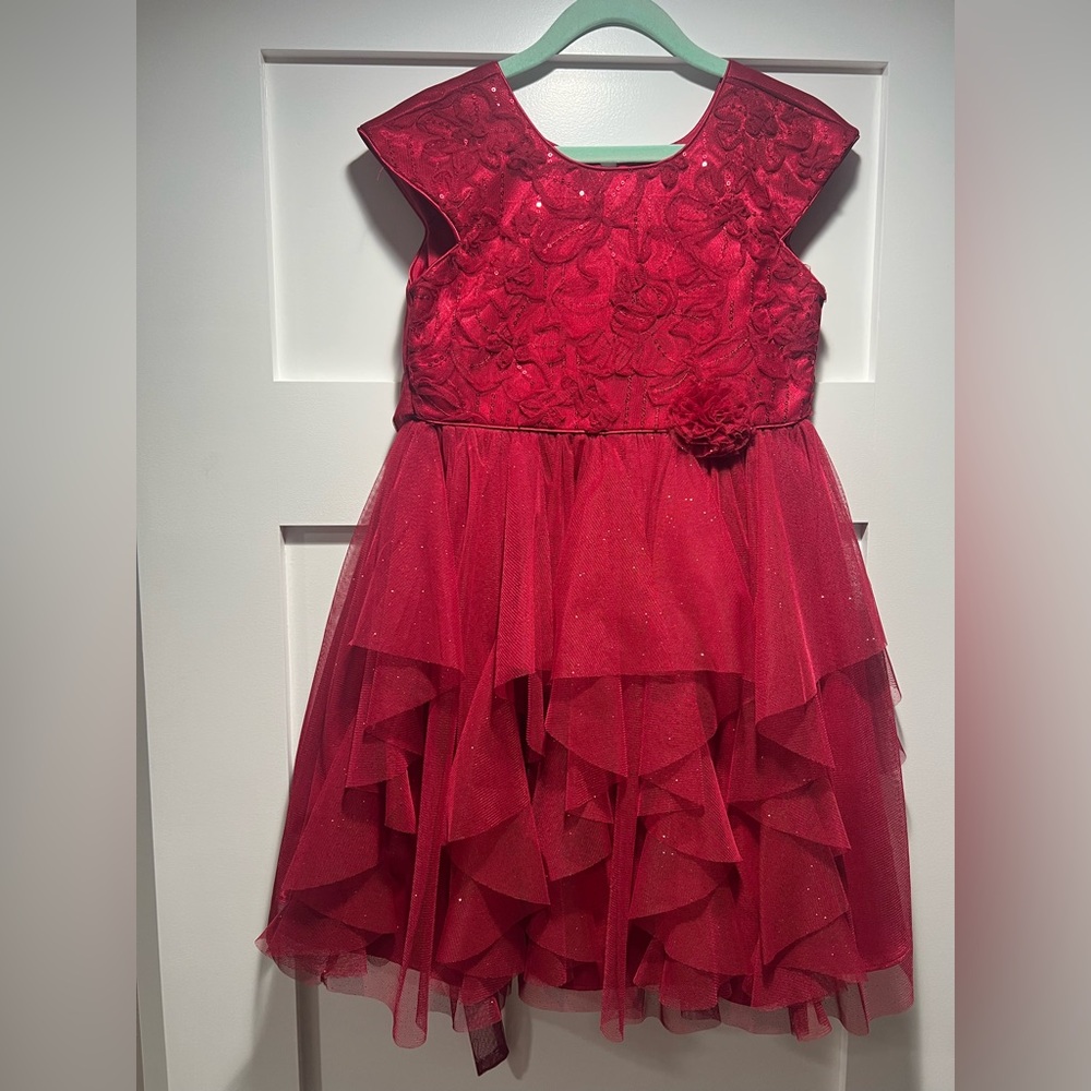 Jona Michelle Girls Red Party Dress Size 6 Holiday Tulle Sparkle Formal
